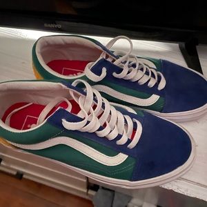 green, blue, & yellow vans